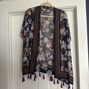 White House Black Market floral tasseled kimono.